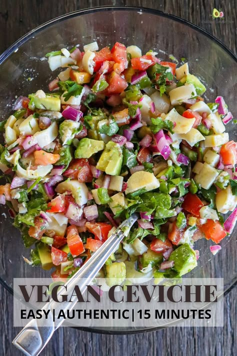 Easy Ceviche Recipe, Vegetarian Ceviche, Vegan Ceviche, Vegan Appetizer, Healthy Vegan Dinner Recipes, Healthy Vegan Dinner, Ceviche Recipe, Vegan Mexican Recipes, Mexican Dish