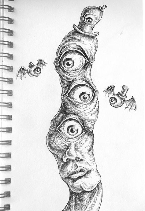 ©emek.net Notebook Drawings, Drawing Horror, Sketches Drawing, Scary Drawings, Weird Drawings, Arte Doodle, Trippy Drawings, Creepy Drawings, Arte Grunge