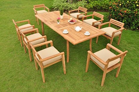 Teak Patio Furniture, Beachfront Decor, Teak Outdoor Furniture, Outside Furniture, Teak Dining Chairs, Teak Chairs, Mesa Exterior, Deck Furniture, Budget Backyard