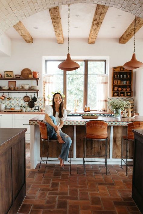 Inside an Heirloom-Filled Ranch Home in California Ranch Style House Interior, Mexican Inspired Kitchen, Mexican Kitchen, Tequila Bar, Kitchen Windows, California Ranch, Ranch Style House, Mexican Kitchens, Stone Arch