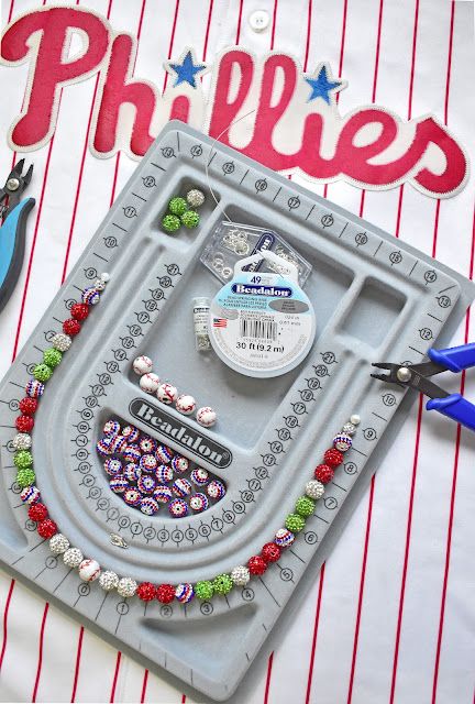 It's baseball fever in the Beadalon office! Baseball Necklace Diy, Baseball Fundraiser, Ice Necklace, Baseball Jewelry, Baseball Necklace, Baseball Crafts, How To Make Crystals, Boy Diy, Baseball Party