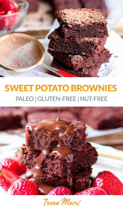 Sweet Potato Chocolate Brownies (Chocolate, Paleo, Gluten-free). These are nut-free as well These super moist and rich sweet potato brownies taste delicious and make for a perfect healthy treat. They are paleo-friendly, gluten-free, grain-free and dairy-free. They are perfect as a healthy Christmas or Thanksgiving treat or to bring to a birthday party or any other gathering. #chocolate #brownies #paleo Icy Nails, Sweet Potato Chocolate, Cookie Brownies, Potato Brownies, Orange Sweet Potatoes, Sweet Potato Brownies, Sugar Free Sweets, Healthy Nuts, Brownies Chocolate