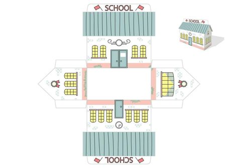 School Diorama Ideas, Paper Building Models, School Building Illustration, Paper City Printable, School Diorama, Preschool Jobs, Paper Models House, Paper House Template, Paper Buildings