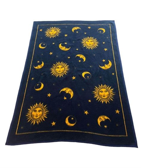 Whimsigothic Blanket, Celestial Blue Bedroom, Whimsigoth Rug, Whimsigoth Blanket, 90s Celestial Aesthetic, Celestial Rug, Celestial Blanket, Goth Living Room, Celestial Bedroom