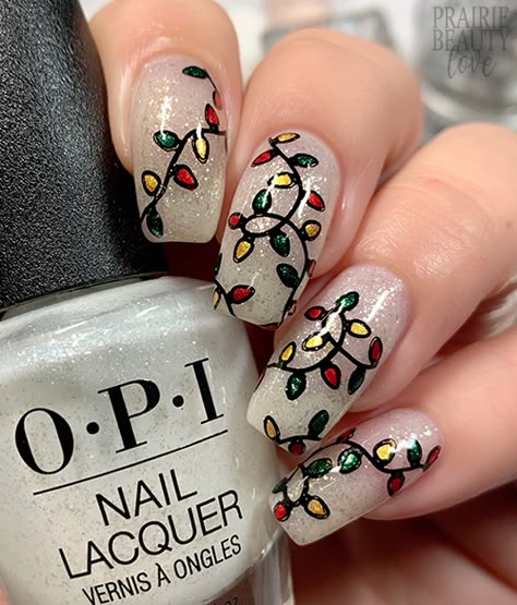 Christmas Lights Nails, Christmas Themed Nails, Lights Nails, Night Nails, Wonderland Nails, Holiday Themed Nails, Xmas Nail, Xmas Nail Art, Holiday String Lights