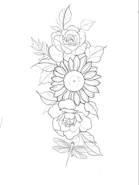 Rose And Sunflower Tattoo Stencil, Sunflower And Rose Tattoo, Sunflower Tattoo Stencil, Rose And Butterfly Tattoo, Knee Tattoos, Butterfly Tattoo Stencil, Tattoos 2024, Flower Stencils, Rose Outline