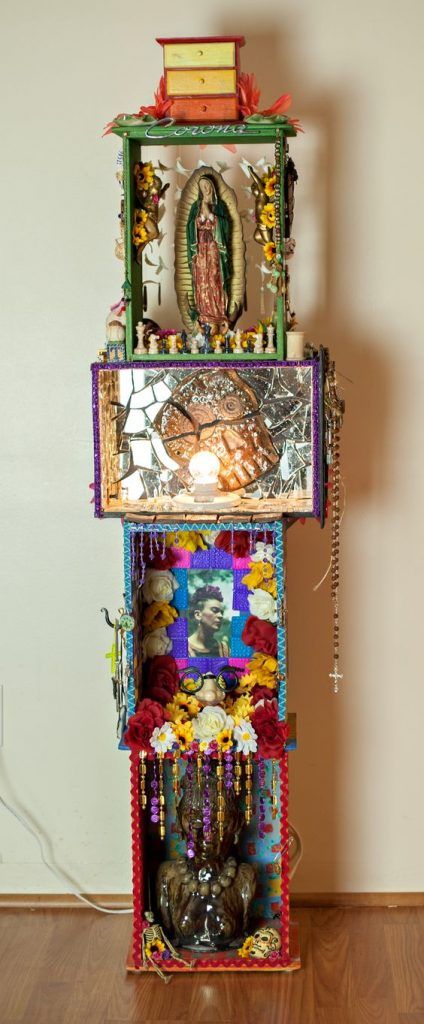 Rasquachismo Art, Stacking Drawers, Art Altar, Assemblage Art Mixed Media, Collage Mixed Media Art, Shrines Box, The Blessed Mother, Shrines Art, Altar Art