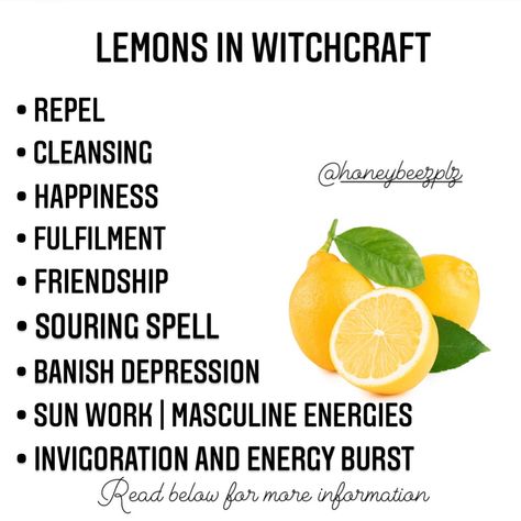 Lemons being bright yellow are associated with friendship, joy, happiness, love and cleansing but also sour can be used to hex Lemons in witchcraft Click post for detailed information on my instagram 😊 Animals Meaning, Witchy Grimoire, Herbs Magic, Witch Business, Herbal Properties, Digital Grimoire, Witches Garden, Wish Spell, Hecate Goddess