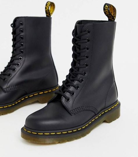 Dr Martens 1490 10 Eye Leather Ankle Boots in Black Dm Boots, Workwear Boots, Dr Martens Womens, Dr Martens Boots, Shoes Boots Ankle, Classic Boots, Dr Martens Shoes, Vegan Shoes, Dream Shoes