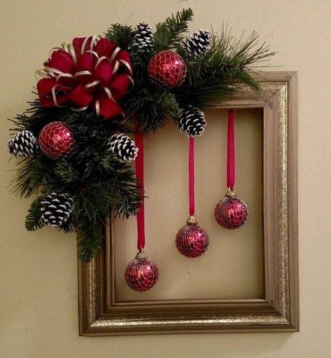 150+ Last Minute Christmas Decor Ideas You'll Love To Do For Your Home - Hike n Dip Picture Frame Wreath, Budget Christmas, Christmas Decorations Wreaths, Easy Christmas Decorations, Wreath Decoration, Christmas Frames, Christmas Decor Ideas, Christmas Wreaths Diy, Christmas Floral