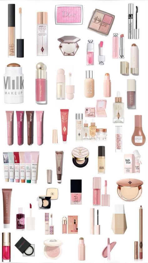 17 Makeup Brand, Makeup Pictures Products, Makeup Brands Aesthetic, Dream Makeup Products, Makeup Christmas List, Popular Makeup Products, Makeup Collage, Makeup Names, Makeup Layout