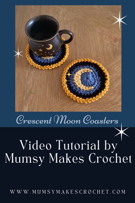 Stitch up some celestial charm with our Crescent Moon Coasters YouTube Tutorial. Follow along for a fun crochet project that'll add a touch of whimsy to your table settings. 🌌🧵 #CrochetCrafts #DIYHomeDecor Celestial Crochet, February Flowers, Coasters Crochet, Birthday Hats, Cute Store, Crochet Cozy, Crochet Coaster Pattern, Mommy Gift, Crochet Fun