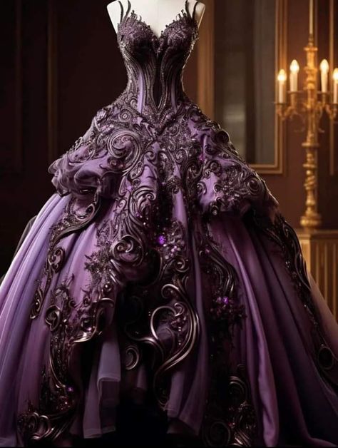 Dark Purple Quinceanera Dresses, Whimsical Gown, Goth Gown, Quince Stuff, Quince Decor, Masquerade Ball Party, Gothic Wedding Dress, Art Whimsical, Ball Party