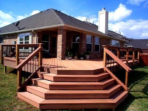 Houses with Wrap around Decks | Wrap Around Deck with Stairs Landscaping Ideas Around Deck, Deck With Stairs, Landscaping Around Deck, Pergola Cover, Landscaping Around House, Multi Level Deck, Deck Pictures, Dream Deck, Pergola Swing