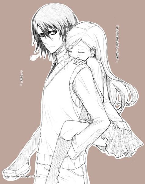 FanArt Piggyback Drawing, Ride Drawing, Ulquiorra Schiffer, Piggyback Ride, Ulquiorra And Orihime, Bleach Pictures, Ulquiorra Cifer, Orihime Inoue, Black Art Painting