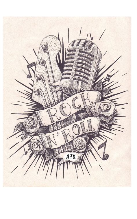 Rock And Roll Tattoo, Rock N Roll Tattoo, Old Microphone, Rockabilly Tattoos, Rockabilly Tattoo, Rock Tattoo, Unalome Tattoo, Guitar Tattoo, Music Tattoo Designs