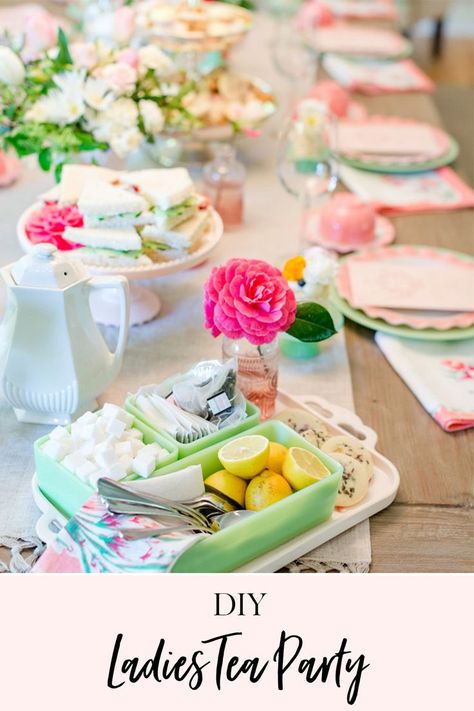 How to Host a Ladies Tea Party | Mother's Day tea ideas | Mother's Day party ideas | party hosting tips | tea party decor | tea party food recipes || JennyCookies.com #ladiestea #teaparty #partyhosting #diyparty #mothersday #mothersdaytea Tea Party Food Recipes, Party Hosting Tips, Pretty Party Decorations, Ladies Tea Party, Basil Tea, Cucumber Tea Sandwiches, Camp Coffee, Tea Party Decor, Jenny Cookies