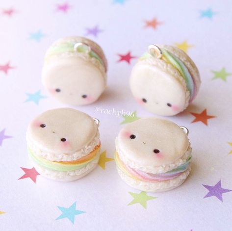 kawaii rainbow polymer clay macaron by rachyh96 or creativerachy Kawaii Macarons, Clay Macaron, Food Rainbow, Fimo Kawaii, Kawaii Charms, Rainbow Craft, Polymer Clay Kawaii, Kawaii Crafts, Cute Polymer Clay