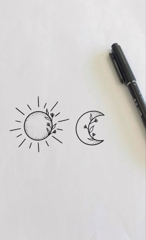 Sun Moon Tattoo, Moon Star Tattoo, Tattoo Sonne, Moon Sun Tattoo, Artsy Tattoos, Matching Friend Tattoos, Tattoo 2024, Cute Simple Tattoos, Matching Best Friend Tattoos