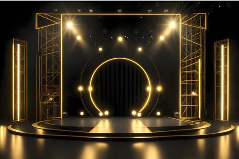 Live stage, gold and black background Background Stage, Gold And Black Background, Linkedin Background Image, Stage Background, Night Background, Awards Night, Stage Backdrop, Photo Art Frame, Purple Wallpaper Iphone