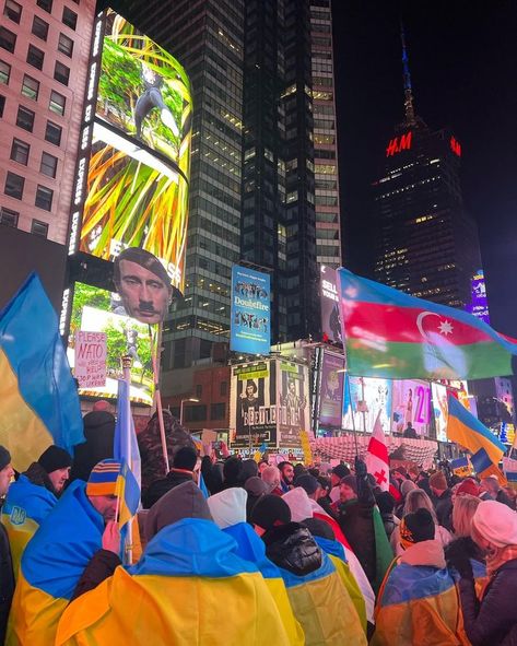 Protesting against the Russian invasion of Ukraine. Times Square, New York. Times Square, Ukraine, New York, Square, Travel