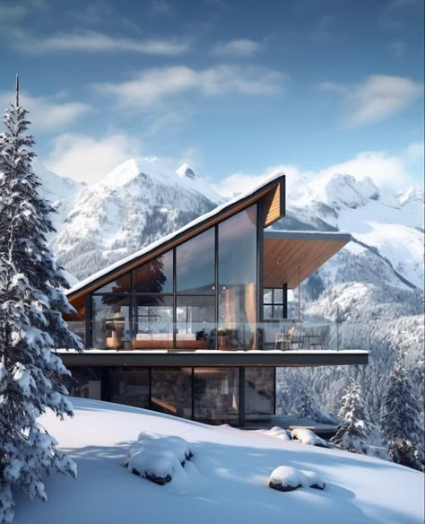 Villa In The Mountains, Home In The Mountains Aesthetic, Mountain Villa Design, Modern Ski House, Mountain Resort Architecture, Chalet Architecture, Mountain House Design, Boulder House, Mountain Villa