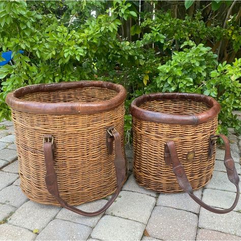 Classic baskets by Bauer international launch in 1992 using centuries old techniques to rekindle travel accessories that were inspired by tented safaris. Small 15”x14”x14” Large 17.5”x 17.5”x 17” Garden Baskets, Woven Basket, Traditional Brown Straw Bag, Fair Trade, Vintage Woven Baskets, Brown Leather-handled Basket Bags, Vintage Woven Basket Bag, Vintage Wicker Baskets, Vintage Handwoven Basket Bag, Monthly Challenge