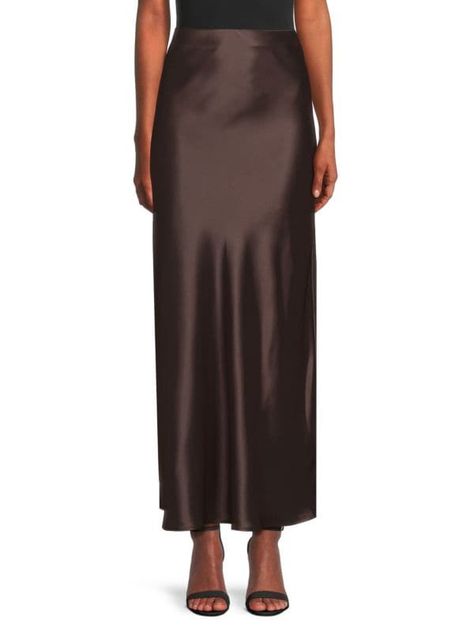 Silk Long Skirt Outfit, Brown Silk Skirt, Slip Skirt Outfit, Maxi Skirt Winter, Church Fits, Modest Clothes, Fashion Trend Forecast, Satin Maxi Skirt, Church Outfit