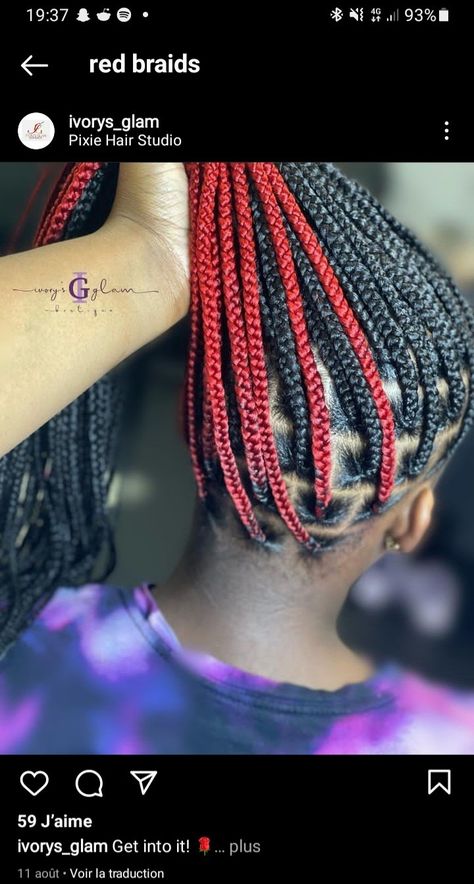 Peekaboo Hairstyles, Peek A Boo Box Braids, Colorful Twists, Peekaboo Braids, Red Peekaboo, Red Box Braids, Peekaboo Hair Colors, Loose Curly Hair, Rainbow Braids