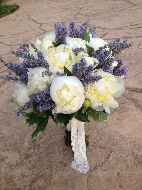 White peony and lavender bouquet   Four Leaf Clover Designs NEPA Peony And Lavender Bouquet, Wedding Bouquets Peony, Peonies And Lavender, Wedding Bouquet Peonies, Bouquet With Peonies, Lavender Wedding Bouquet, Lavender Wedding Theme, White Peonies Bouquet, Small Wedding Bouquets