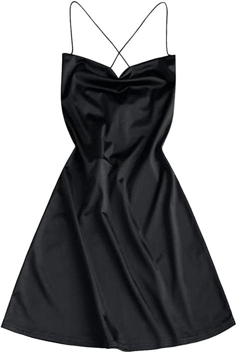 Amazon.com: ZAFUL Womens Sexy Sleveless Spaghetti Strap Sheeny Draped Slip Cocktail Open Back Satin Silky Party Cami Mini Dress(Black, L) : Clothing, Shoes & Jewelry Y2k Outfits Dresses, Vegas Dress, Wedding Silhouette, Spaghetti Strap Mini Dress, Mini Cami Dress, Dress Spaghetti, Cocktail Party Dress, Mini Dresses Summer, Types Of Dresses