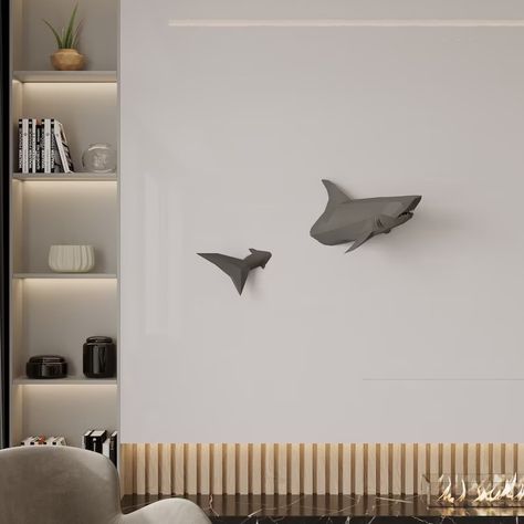 3D Shark Wall Decor Swimming on the Wall.the Shark is Visiting Your House.amazing Boys Room Decor. Kids Bath Decor.İt is Not a Folded Paper - Etsy Shark Wall Decor, Shark Bedroom, Shark Wall Art, Shark Room, Shark Decor, Esthetician Room, 3d Printing Diy, Mens Bedroom, Folded Paper