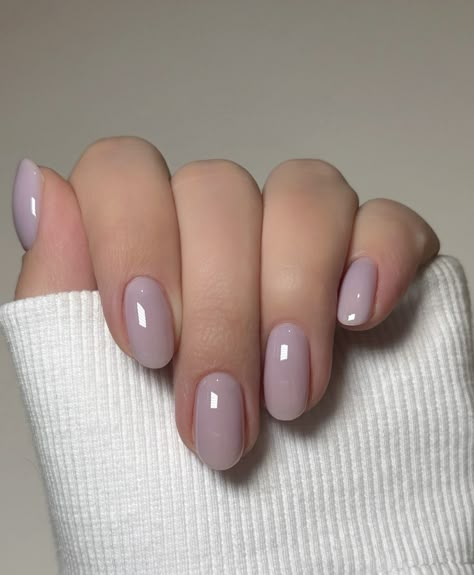 Narrow Round Nails, Need Nails, Short Nails Light Purple, Clear Lavender Nails, Oval Nail Color Ideas, Lavender Milk Nails, Gel Nails Light Purple, Short Glazed Nails, Soft Lavender Nails