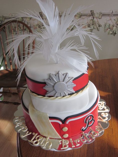 drum major cakes | Cake for Drum major in marching band. Madt to look like her uniform ... Marching Band Cake, Band Cake, Music Themed Cakes, Rocket Cake, Music Cakes, Cookie Decoration, Cake Wrecks, Halloween Cake Topper, Hat Cake