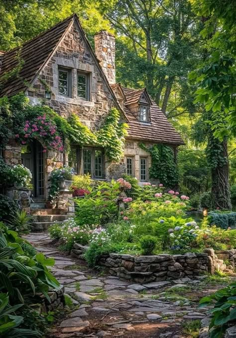 Cottages Interiors, English Garden Ideas, Fairytale House, Stone Cottages, Garden Layouts, Fairytale Cottage, Dream Cottage, Fantasy House, Cute House