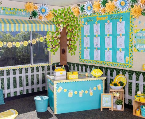 Lemon Theme Classroom Decor, Lemonade Classroom Theme, Lemon Decorating, Lemon Classroom Decor, Lemon Room, Lemon Classroom, Classroom Arrangement, Lemon Theme, Classroom Makeover