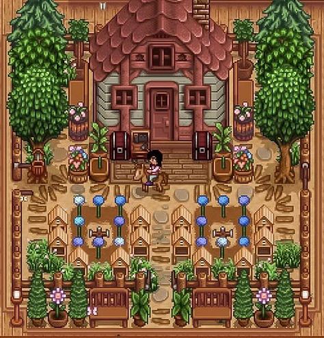 Stardew Valley Inspiration, Stardew Valley Forest Farm Layout, Stardew Valley Decoration Ideas, Stardew Design, Stardew Farm, Stardew Farms, Stardew Valley Layout, Stardew Valley Tips, Stardew Valley Farms