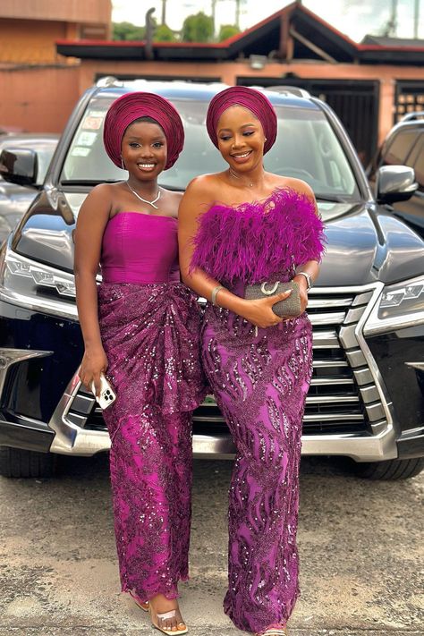 Magenta Asoebi, Asoebi Styles Lace Classy, Asoebi Lace Styles Classy, Afro Female, Asoebi Styles Lace, Nigerian Clothing, Lace Asoebi Styles, Lace Top Styles, Asoebi Lace Styles