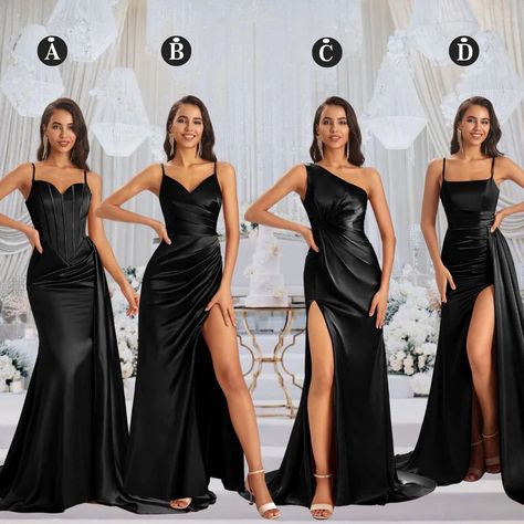 Black Made Of Honor Dress, Black A Line Bridesmaid Dresses, Matte Black Dresses, Black Bridesmaid Dresses On Black Women, Matte Black Bridesmaid Dresses, Black Silk Dress Bridesmaid, Bridesmaid In Black Dresses, Black Moh Dress, Bridesmaid Dresses In Black