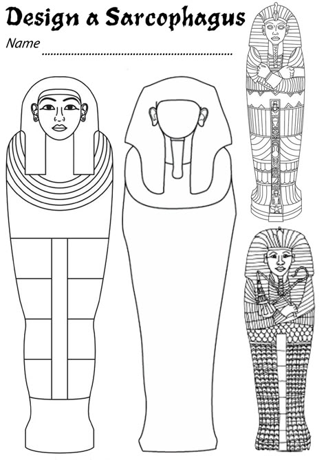 King Tut Tomb School Project, Sarcophagus Template, Sarcophagus Drawing, Ancient Egypt Crafts Projects, Ancient Egypt Printables, Ancient Civilizations Projects, Egypt Vbs, Ancient Egypt Crafts, Ancient Egypt Activities