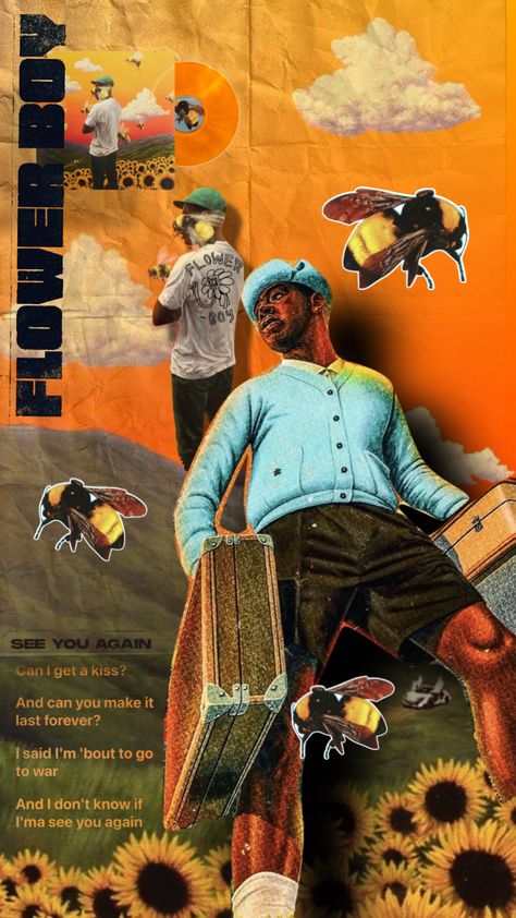 Created by rbrfn06 on Shuffles Graphic Design Posters Tyler The Creator, Darling I Tyler The Creator, Flowerboy Wallpaper, Flowerboy Album Cover, Flower Boy Wallpaper, Music Album Covers Wallpaper Collage, Album Cover Background, Tyler The Creator Pfp, Tyler The Creator Wallpaper