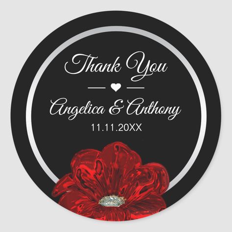 Personalize these personalized thank you wedding stickers / seals for your guest favors. Modern black and gold with ruby, berry red rose bloomed flower for that elegant touch. Perfect for that classy wedding. All text can be edited. Found in 'Wedding STICKERS & LABELS' collection. Save The Date Classic, Wedding Wrapping Paper, Wedding Tokens, Red Rose Wedding, Wedding Stickers Labels, Wedding Gift Diy, Business Party, Black White Wedding, Black Gifts