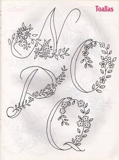 Sulaman Pita, Alfabet Letters, Embroidery Alphabet, Embroidery Letters, Pola Sulam, Embroidery Monogram, 자수 디자인, Vintage Embroidery, Hand Embroidery Patterns