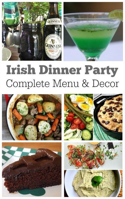 Irish Dinner Party Menu and decor ideas. Recipe links included. For St. Patrick's Day or an Irish- Themed Dinner Party. Irish Dinner Party, Irish Dinner Recipes, Irish Dinner, Themed Dinner Party, Irish Desserts, Irish Cooking, Irish Party, Irish Christmas, Themed Dinner