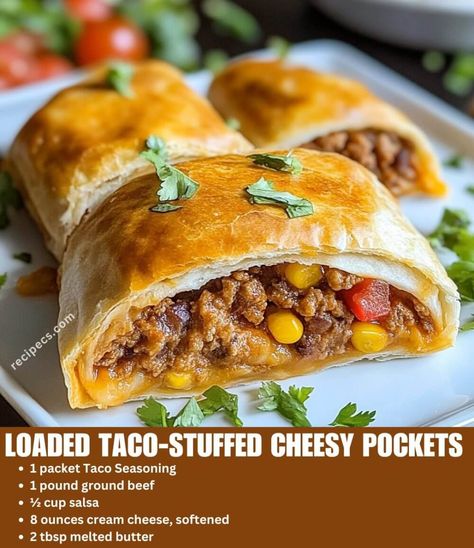 Loaded Taco-Stuffed Cheesy Pockets is an easy and quick healthy All Recipes keto dinner ideas recipes that you can cook if you like . In Tasty Recipes blog we Loaded Stuffed Taco Pockets, Loaded Baked Potato With Taco Meat, Cheesy Taco Pockets, Loaded Taco Stuffed Cheesy Pockets, Keto Cheesy Taco Pockets, Gluten Free Tortillas, Hot Salsa, Spiced Beef, Portable Food