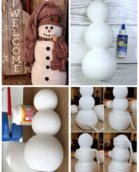 Snowman Crafts Diy, Dollar Store Christmas Crafts, Make A Snowman, Winter Decorations Diy, Christmas Crafts To Make, Noel Diy, White Rope, Christmas Crafts For Gifts, Thick Yarn