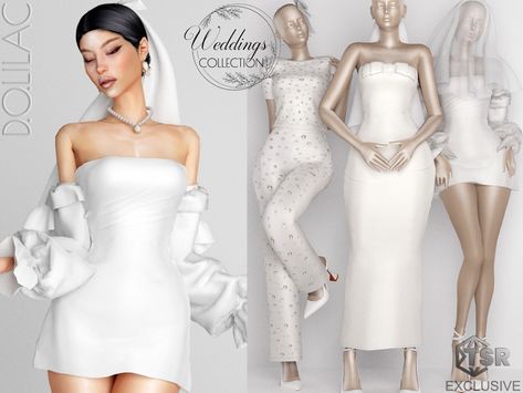 The Sims Resource - Weddings Collection Satin Wedding Dress Puff Sleeves Mini Bride Gown DO0246 Wedding Dress Puff Sleeves, Sims 4 Wedding Dress, Mini Bride, Sims 4 Tsr, The Sims 4 Skin, Bride Gown, Sims 4 Cc Folder, Sims 4 Dresses, Sims4 Clothes