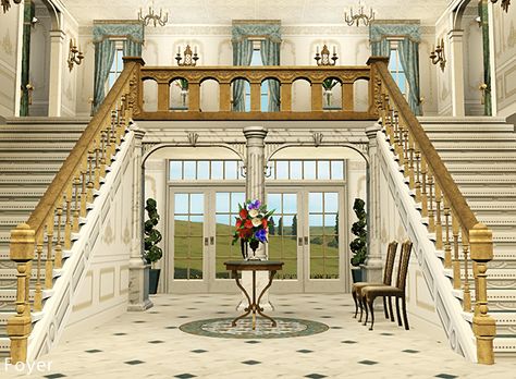 Bridgerton House Bloxburg, Bloxburg Foyer Ideas, Sims 3 Mansion, Chateau House Plans, Old Mansions Interior, Castle House Design, Royal Room, Mansion Exterior, Sims 4 House Building