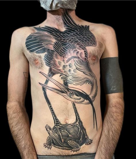 Moonlight Tattoo, Traditional Back Tattoo, Sleeve Inspiration, Thigh Tattoo Men, Seattle Tattoo, Woodcut Tattoo, One Tattoo, Mythical Beasts, Intricate Tattoo