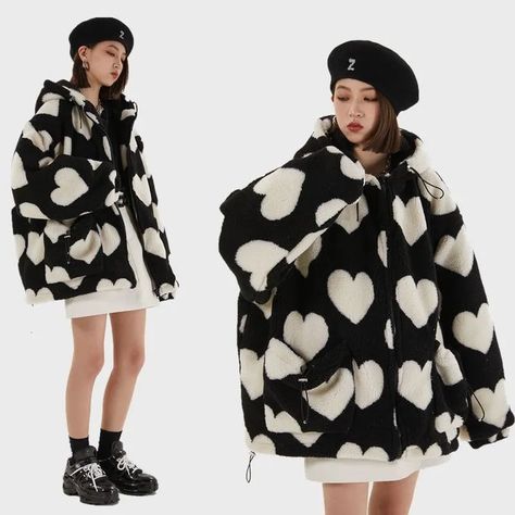 Stay Cozy and Chic: True Deals Club's Women's Jacket Collection! – true-deals-club Plaid Jacket Women, Black And White Coffee, Hearts Print, Checkered Jacket, Zippers Fashion, Hong Kong Style, Stylish Jackets, Cotton Coat, Rabbit Fur